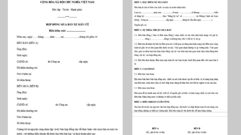 Giấy tờ khi mua bán xe máy cũ (Nguồn: internet)