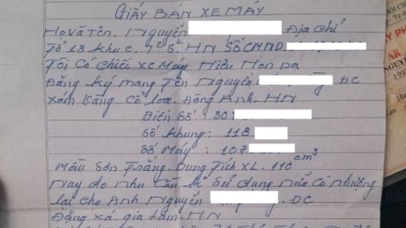 Thủ tục giấy mua bán xe máy cũ viết tay (Nguồn: internet)