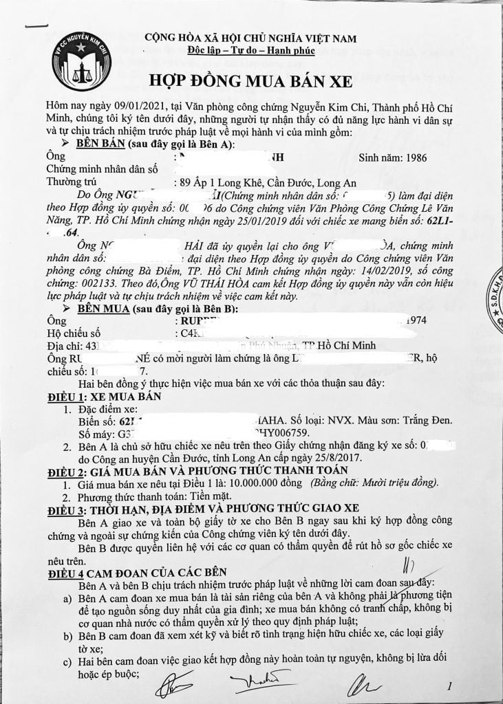 Hợp đồng mua bán xe máy cũ – bước đầu để sang tên đổi chủ